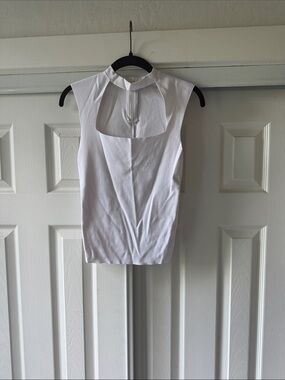 Zara White Sleeveless Mock Neck Top with Front Keyhole